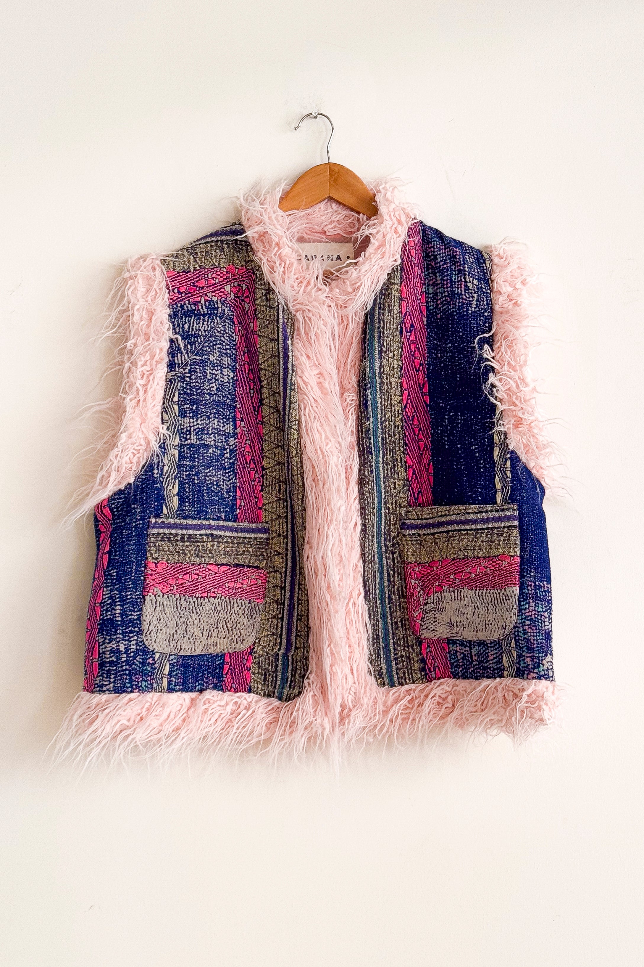 Rani Vest – Vintage Kantha Quilt Vest with Faux Fur Trim | Sustainable ...