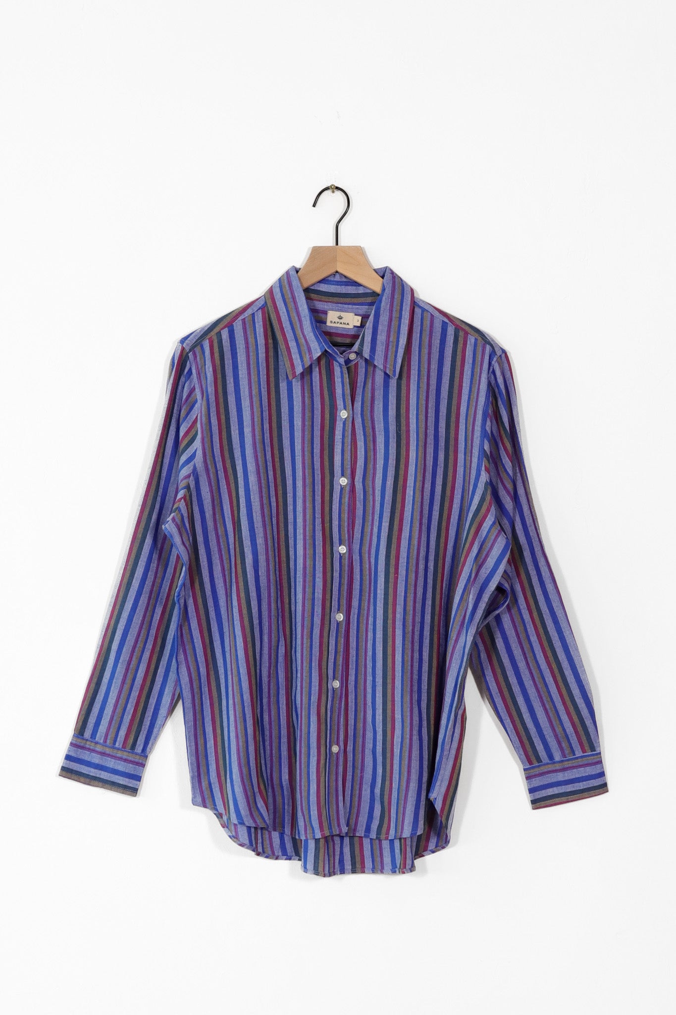 Becky's Button Down - Blue with Colored Stripes